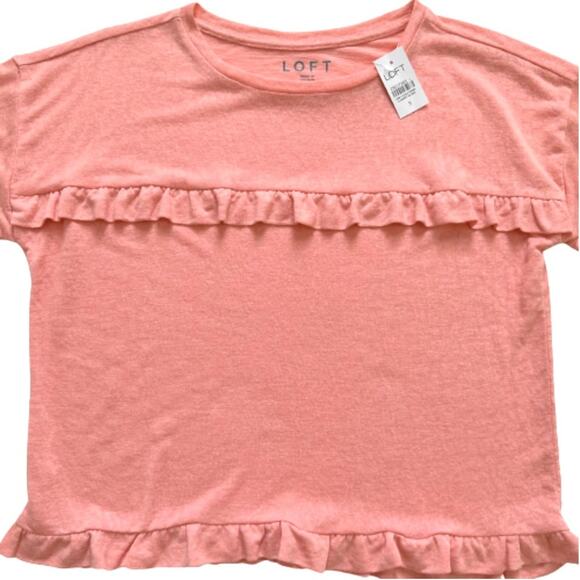 Loft Top Sweater Peach Coral Ruffled Long Sleeve Lightweight Cropped Small NEW - Picture 7 of 9